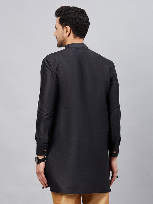 Vastramay Vastramay Men's Black Silk Blend Curved Kurta