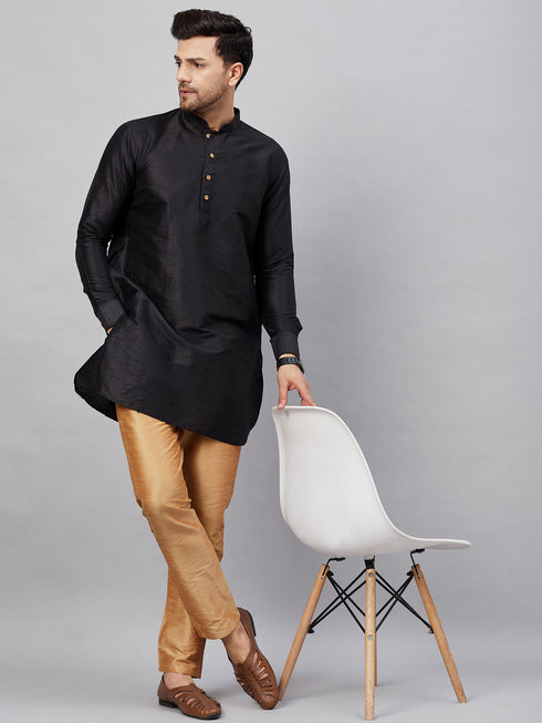 Vastramay Vastramay Men's Black Silk Blend Curved Kurta