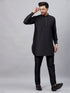 Vastramay Men's Black Silk Blend Curved Kurta Pant Set