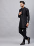 Vastramay Men's Black Silk Blend Curved Kurta Pant Set