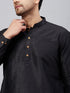 Vastramay Men's Black Silk Blend Curved Kurta Pant Set