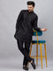 Vastramay Men's Black Silk Blend Curved Kurta Pant Set