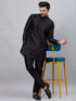 Vastramay Men's Black Silk Blend Curved Kurta Pant Set