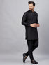 Vastramay Men's Black Silk Blend Curved Kurta Pant Set
