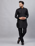 Vastramay Men's Black Silk Blend Curved Kurta Pant Set
