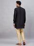 Vastramay Men's Black Silk Blend Curved Kurta Pant Set