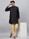 Vastramay Men's Black Silk Blend Curved Kurta Pant Set