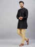 Vastramay Men's Black Silk Blend Curved Kurta Pant Set