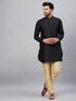 Vastramay Men's Black Silk Blend Curved Kurta Pant Set