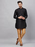 Vastramay Men's Black Silk Blend Curved Kurta Pant Set