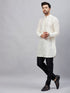 Vastramay Men's Cream Silk Blend Curved Kurta Pant Set