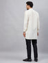 Vastramay Men's Cream Silk Blend Curved Kurta Pant Set