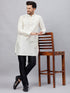 Vastramay Men's Cream Silk Blend Curved Kurta Pant Set
