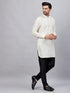 Vastramay Men's Cream Silk Blend Curved Kurta Pant Set