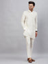 Vastramay Men's Cream Silk Blend Curved Kurta Pant Set