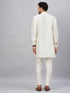 Vastramay Men's Cream Silk Blend Curved Kurta Pant Set