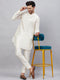Vastramay Men's Cream Silk Blend Curved Kurta Pant Set