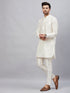 Vastramay Men's Cream Silk Blend Curved Kurta Pant Set