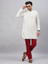 Vastramay Men's Cream Silk Blend Curved Kurta Pant Set