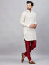 Vastramay Men's Cream Silk Blend Curved Kurta Pant Set