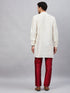 Vastramay Men's Cream Silk Blend Curved Kurta Pant Set