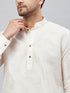 Vastramay Men's Cream Silk Blend Curved Kurta Pant Set