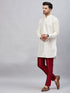 Vastramay Men's Cream Silk Blend Curved Kurta Pant Set