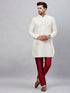 Vastramay Men's Cream Silk Blend Curved Kurta Pant Set