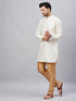 Vastramay Men's Cream Silk Blend Curved Kurta Pant Set