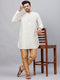 Vastramay Men's Cream Silk Blend Curved Kurta Pant Set