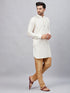 Vastramay Men's Cream Silk Blend Curved Kurta Pant Set