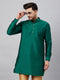 Vastramay Men's Green Silk Blend Curved Kurta
