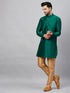 Vastramay Men's Green Silk Blend Curved Kurta Pant Set