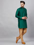 Vastramay Men's Green Silk Blend Curved Kurta Pant Set