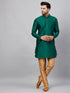Vastramay Men's Green Silk Blend Curved Kurta Pant Set