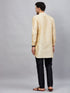Vastramay Men's Gold Silk Blend Curved Kurta Pant Set