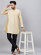 Vastramay Men's Gold Silk Blend Curved Kurta Pant Set