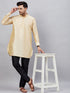 Vastramay Men's Gold Silk Blend Curved Kurta Pant Set