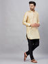 Vastramay Men's Gold Silk Blend Curved Kurta Pant Set