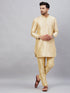 Vastramay Men's Gold Silk Blend Curved Kurta Pant Set