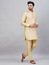 Vastramay Men's Gold Silk Blend Curved Kurta Pant Set