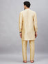 Vastramay Men's Gold Silk Blend Curved Kurta Pant Set