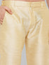 Vastramay Men's Gold Silk Blend Curved Kurta Pant Set