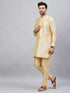 Vastramay Men's Gold Silk Blend Curved Kurta Pant Set