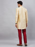 Vastramay Men's Gold Silk Blend Curved Kurta Pant Set