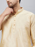 Vastramay Men's Gold Silk Blend Curved Kurta Pant Set