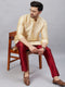 Vastramay Men's Gold Silk Blend Curved Kurta Pant Set