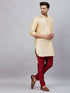 Vastramay Men's Gold Silk Blend Curved Kurta Pant Set