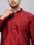 Vastramay Men's Maroon Silk Blend Curved Kurta Pant Set