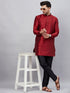 Vastramay Men's Maroon Silk Blend Curved Kurta Pant Set